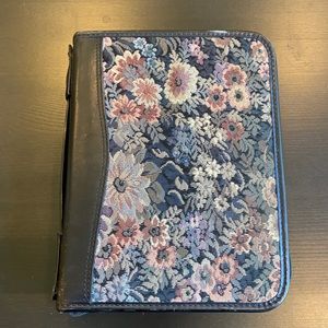 Vintage Binder Genuine Calfskin Made in USA 7 Ring Tapestry Zip Floral Creative